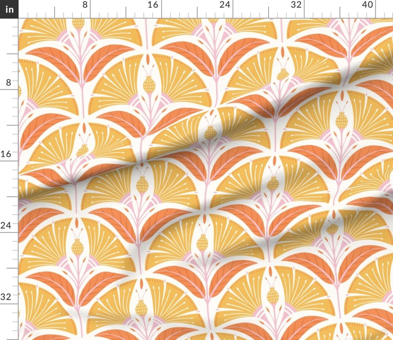 Art Deco Flowers Yellow Orange Pink Large Scale Geometric Scallop Mid Century Bold Custom Printed Fabric by Spoonflower Various Fabrics by the Yard or Fat Quarter